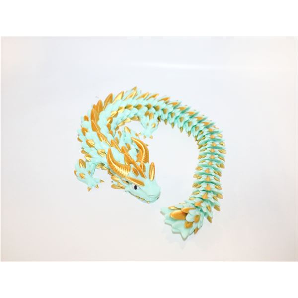 CUSTOM MADE 3D PRINTED DRAGON TEAL/GOLD 14" LONG
