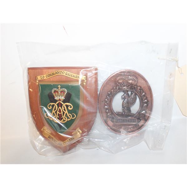 2 WALL PLAQUES - WOOD & COPPER ROYAL