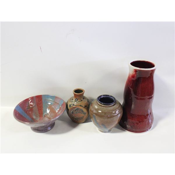 ART POTTERY 3 VASES AND A BOWL