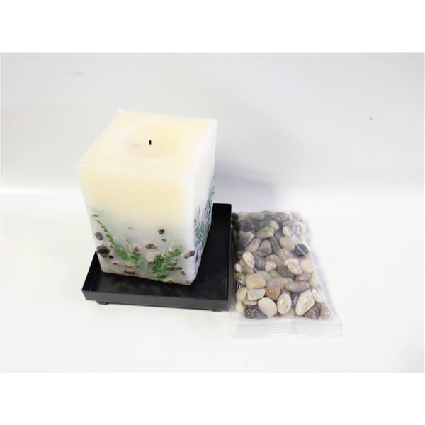 BOTANICAL ARCTIC BLOCK PILLAR CANDLE W/TRAY