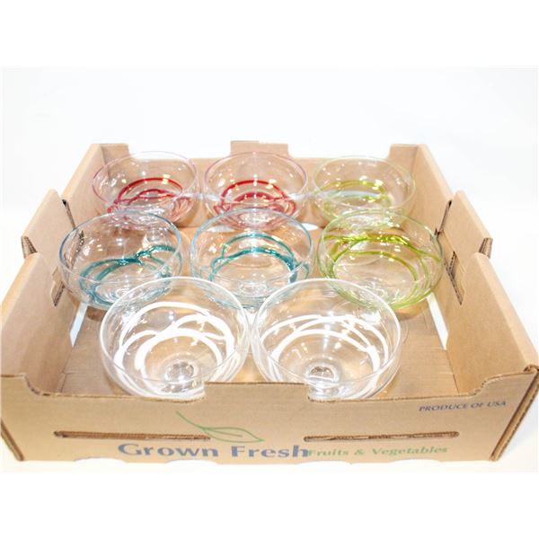 TRAY OF 8 COLORED DESERT GLASSES