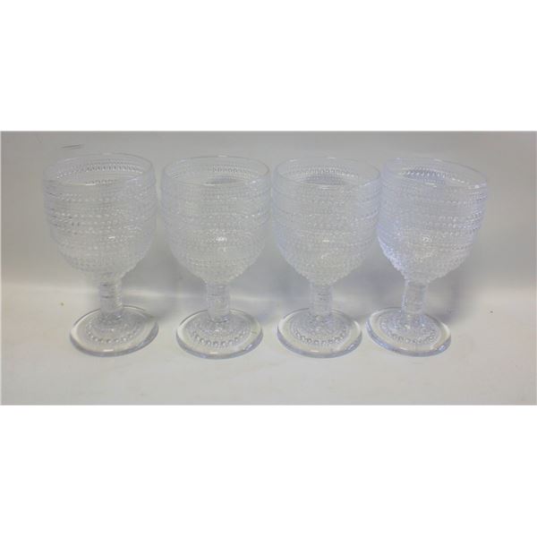 4 GODINGER HOBNAIL GLASS GOBLETS