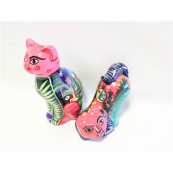 2 COLORFUL MEXICAN POTTERY CATS