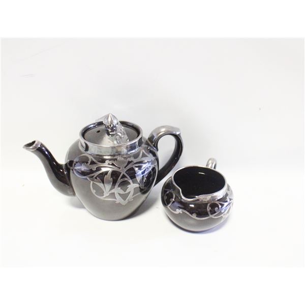 BLACK CERAMIC TEAPOT AND CREAMER