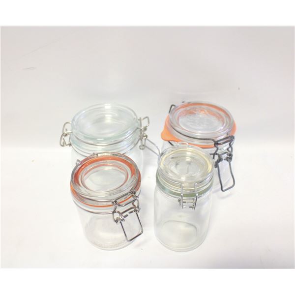 GLASS JAR CANISTERS W/HINGED LIDS ASSORTED