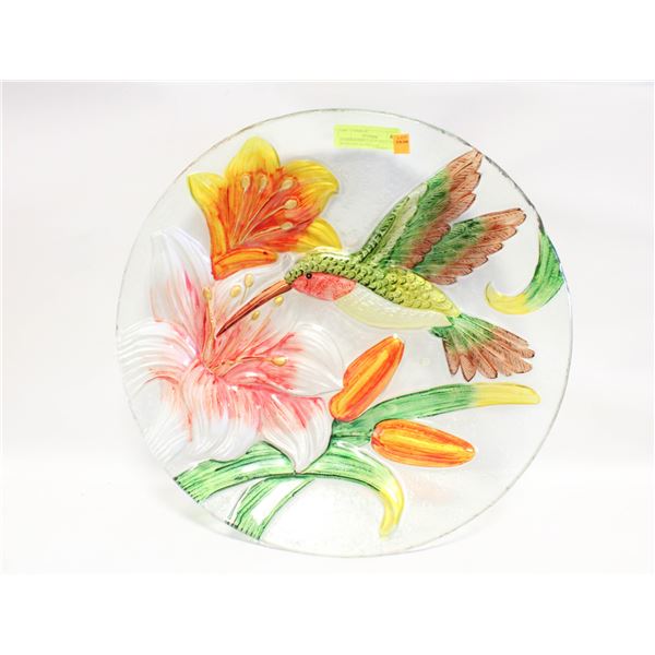 HUMMINGBIRD COLOURFUL VIRD BATH DISH GLASS D-18"