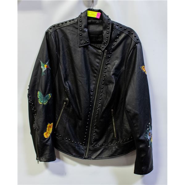 LADIES XL-XXL BLACK LEATHER JACKET WITH