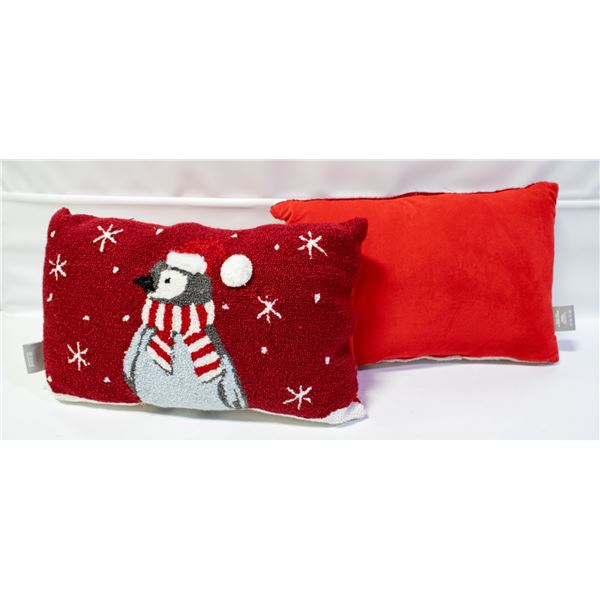 EMBROIDERED PENGUIN PILLOW- 18" X 10"