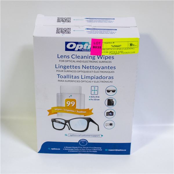 NEW 190 OPTICO LENS CLEANING WIPES FOR OPTICS AND