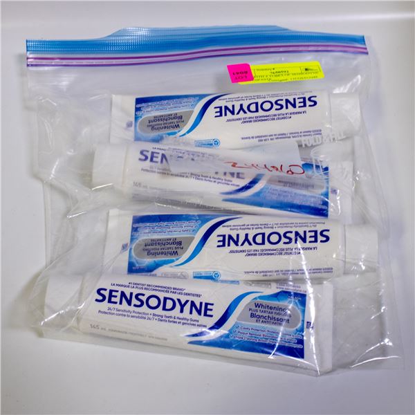 BAG WITH 4 TUBES OF SENSODYNE TOOTHPASTE