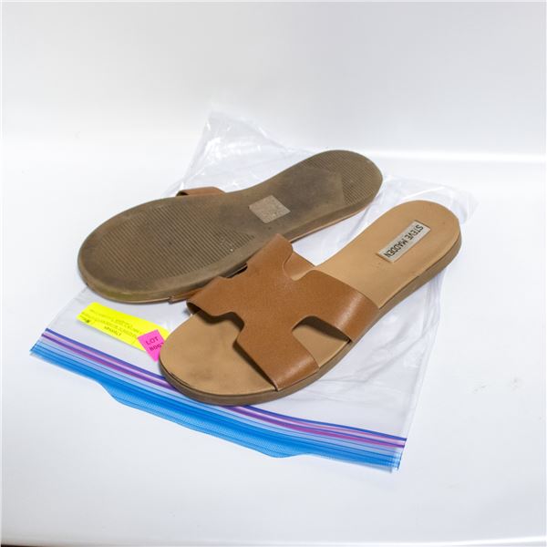 STEVE MADDEN WOMENS LEATHER SLIDES BROWN SIZE 9