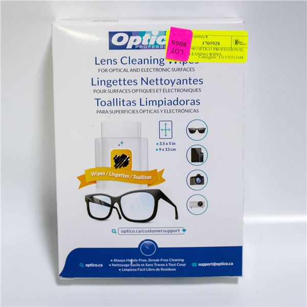 BOX OF 90 OPTICO PROFESSIONAL LENS CLEANING WIPES