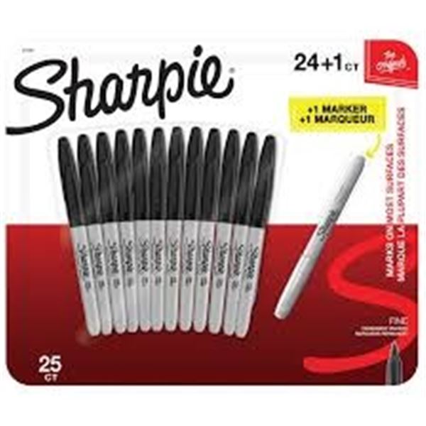 NEW 24 PACK OF SHARPIE BLACK FINE TIP MARKERS & 1