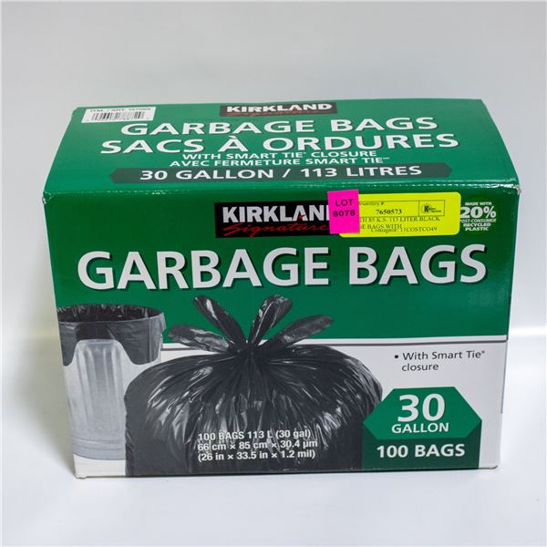 BOX WITH 85 K.S. 113 LITER BLACK GARBAGE BAGS WITH