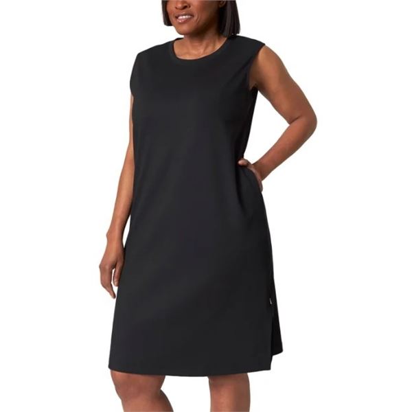 NEW MONDETTA WOMENS XXL MIDI RIBBED DRESS - BLACK