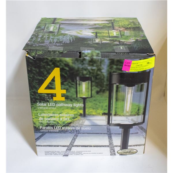 SET OF 4 SOLAR LED PATHWAY VINTAGE-STYLE LIGHTS