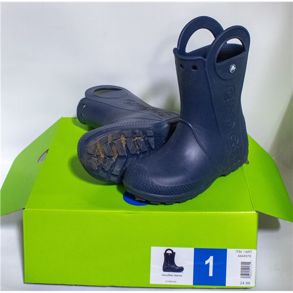 CROCS KIDS RUBBER RAIN BOOTS NAVY BLUE SIZE 1