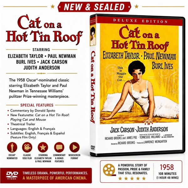 NEW DVD "CAT ON A HOT TIN ROOF" ELIZABETH TAYLOR