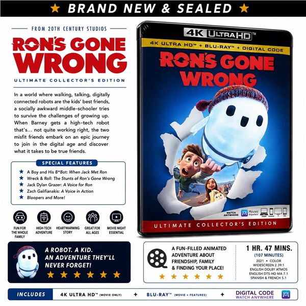 NEW 4K UHD + BLU-RAY "RON'S GONE WRONG" 2021