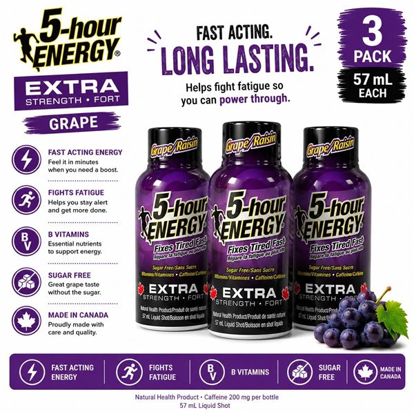 5-HOUR ENERGY EXTRA STRENGTH GRAPE LOT OF 3