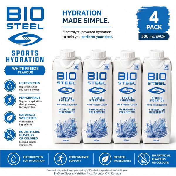 4 BIOSTEEL WHITE FREEZE SPORTS HYDRATION 500ML