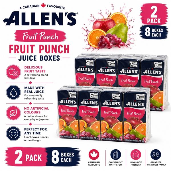 2 ALLEN'S FRUIT PUNCH 8PK JUICE BOXES BB 11/26