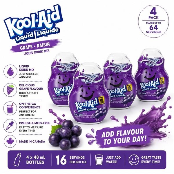 4 KOOL-AID GRAPE LIQUID DRINK MIX 48ML BB 05/26