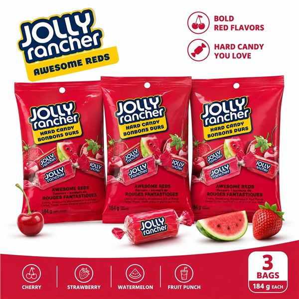 3 JOLLY RANCHER AWESOME REDS 184G BB 07/27