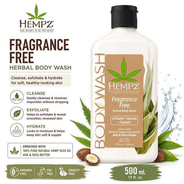 HEMPZ FRAGRANCE FREE HERBAL BODY WASH 500ML
