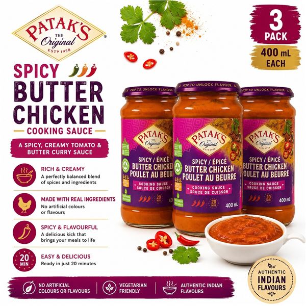 3 PATAK'S SPICY BUTTER CHICKEN SAUCE 400ML BB