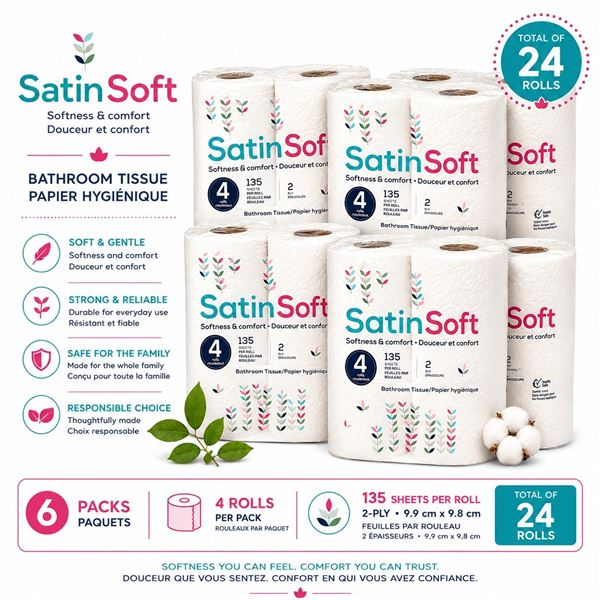 6 SATIN SOFT 4-ROLL BATHROOM TISSUE PACKS