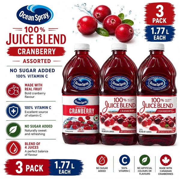 3 OCEAN SPRAY CRANBERRY JUICE ASSORTED BB 12/26