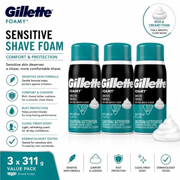3 GILLETTE FOAMY SENSITIVE SHAVE FOAM 311G