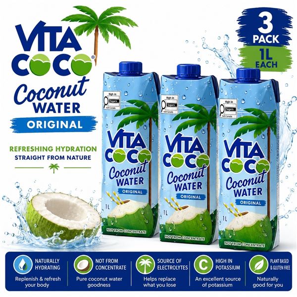 3 VITA COCO ORIGINAL COCONUT WATER 1L BB 09/26