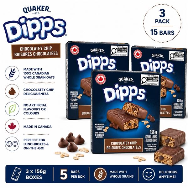 3 QUAKER DIPPS CHOCOLATEY CHIP 156G BB 09/26