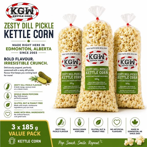 3 KGW ZESTY DILL PICKLE KETTLE CORN 185G