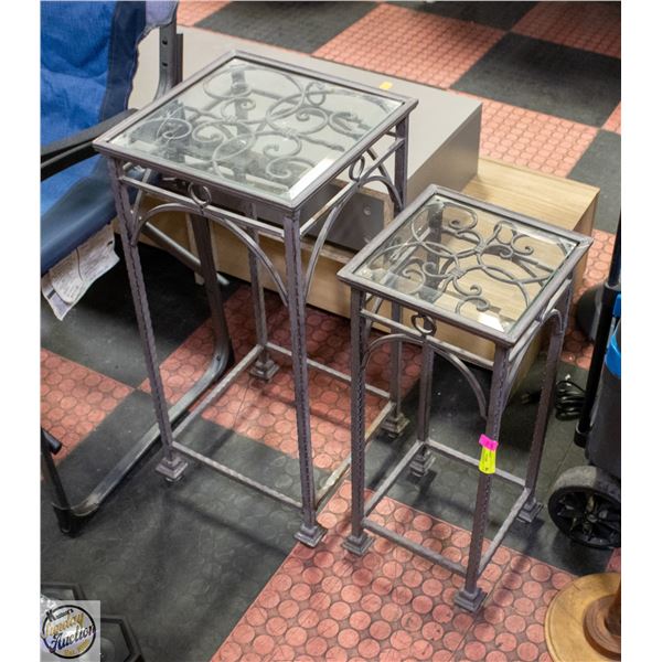 2 GLASS TOP METAL PLANT STANDS
