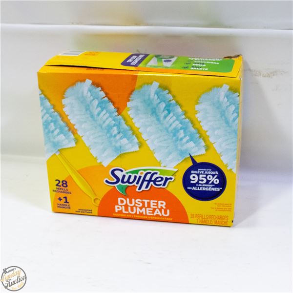 NEW BOX WITH 25 SWIFFER DUSTER REFILLS AND HANDLE
