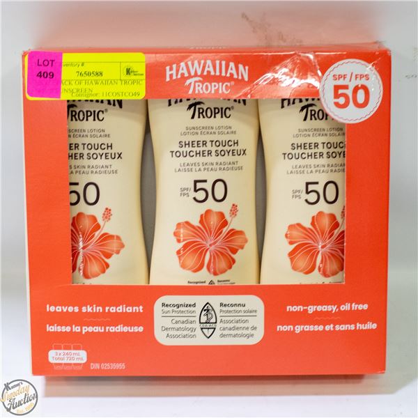 NEW 3 PACK OF HAWAIIAN TROPIC SPF 50 SUNSCREEN