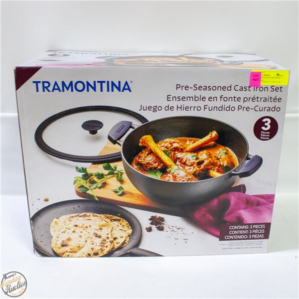 3 PIECE TRAMONTINA CAST IRON COOKWARE SET