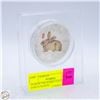 Image 1 : YEAR OF THE RABBIT COLOURED COIN IN PLASTIC