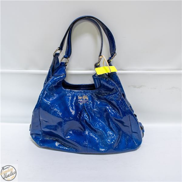 COACH MADISON PATENT MAGGIE SHOULDER BAG BLUE