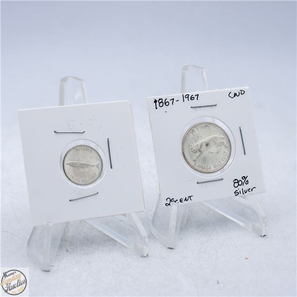 1967 CANADA CENTENNIAL DIME & QUARTER 80% SILVER