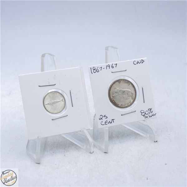 1967 CANADA CENTENNIAL DIME & QUARTER 80% SILVER