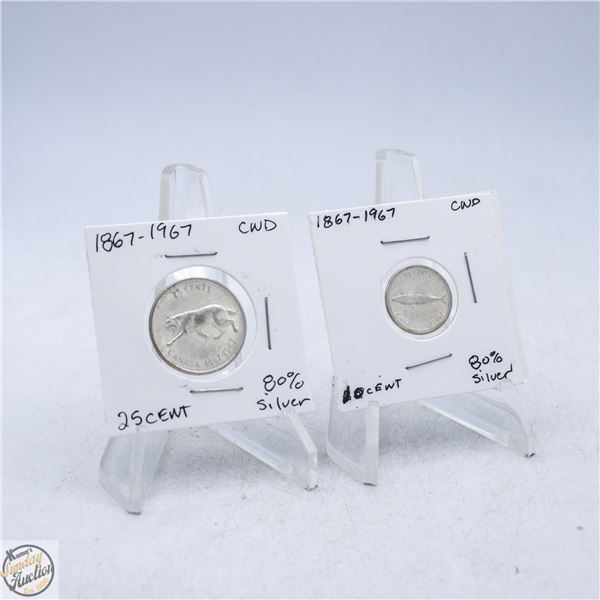 1967 CANADA CENTENNIAL DIME & QUARTER 80% SILVER