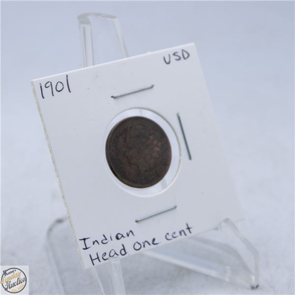 1901 AMERICAN INDIAN HEAD ONE CENT COIN