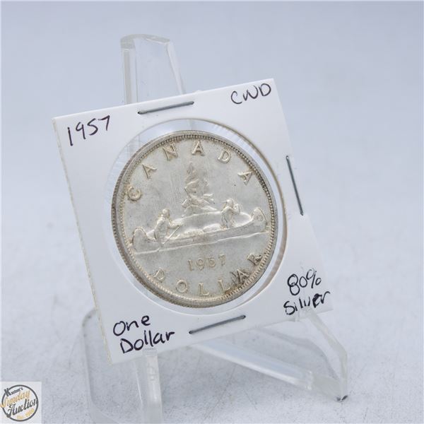 1957 CANADA ONE DOLLAR COIN 80% SILVER
