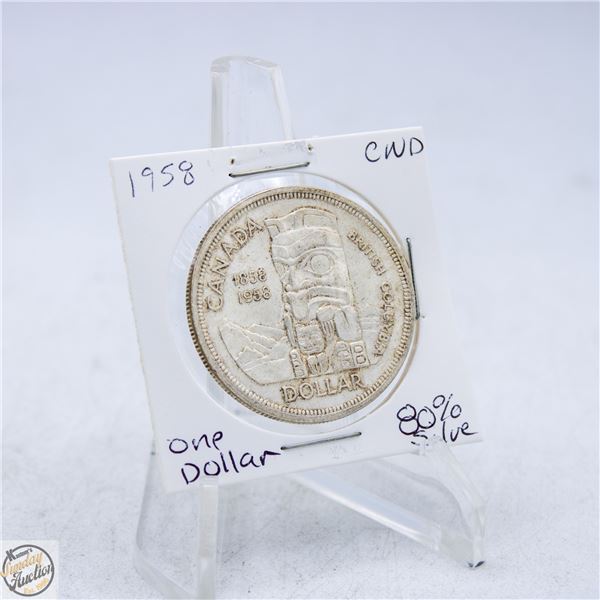 1958 CANADA ONE DOLLAR COIN 80% SILVER