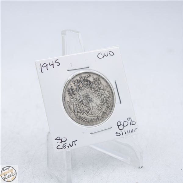 1945 CANADA 50 CENT COIN 80% SILVER