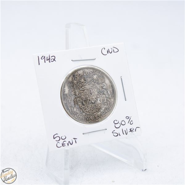 1942 CANADA 50 CENT COIN 80% SILVER